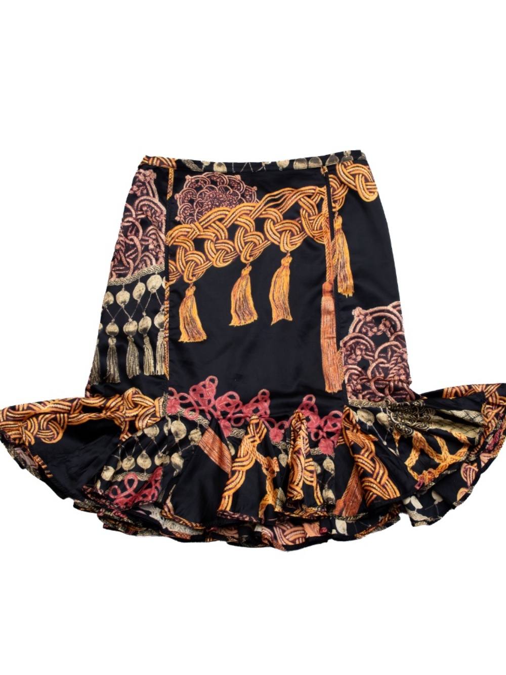 Just Cavalli Silk Blend Ruffle Mermaid Midi Skirt Black Print Women’s M US 8 - Picture 2 of 8